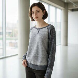 ZEN by J. America Gray Burnout Raglan Long Sleeve Pullover Sweatshirt